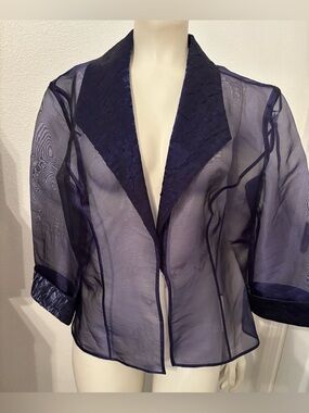 Alex Evenings Sheer Navy Organza Jacket M/L
